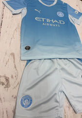 Youth Haaland Jersey Blue 26-27’ Man City Kit Kids Soccer Sets (Jersey+Shorts)