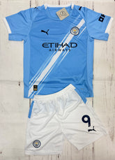 Youth Haaland Jersey Blue 25’ Man City Kit Kids Soccer Sets (Jersey+Shorts)