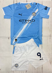 Youth Haaland Jersey Blue 25’ Man City Kit Kids Soccer Sets (Jersey+Shorts)