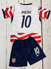 Youth Christian Pulisic (Jersey + Shorts) Kit 26’ Stars & Stripes Home Kids Soccer Set