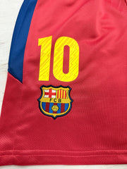 Youth Messi Jersey Retro Barca Long Sleeve Kit Kids Soccer Sets (Jersey+Shorts)