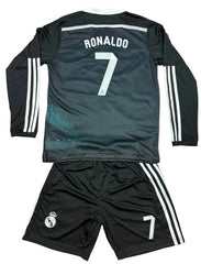 Youth Ronaldo Retro Jersey Black Long Sleeve Manchester United Kit (Jersey+Shorts)