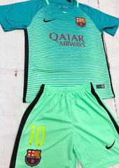 Youth Messi Retro Jersey Kit Teal Barcelona (Jersey+Shorts) Kids Set