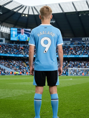 Youth Haaland Man City Blue 25-26 Kit (Jersey & Short Set)
