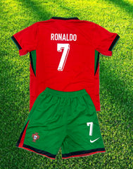 Youth Chiristiano Ronaldo Soccer Jersey Set - Portugal Red Shirt / Green Short Kit