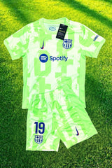 Youth Lamine Yamal Jersey Lime Green Barca Kit (Jersey+Shorts) Kids Set