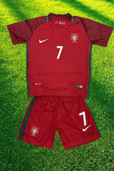 Youth Ronaldo Retro Portugal Jersey Red Kit (Jersey+Shorts)