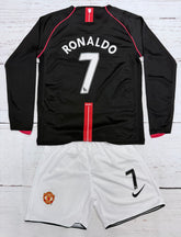 Youth Ronaldo Retro Jersey Black Man U Long Sleeve Kids kit