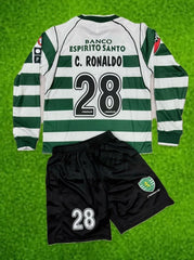 Youth Ronaldo Retro Jersey Long Sleeve Sporting CP Kit (Jersey+Shorts)