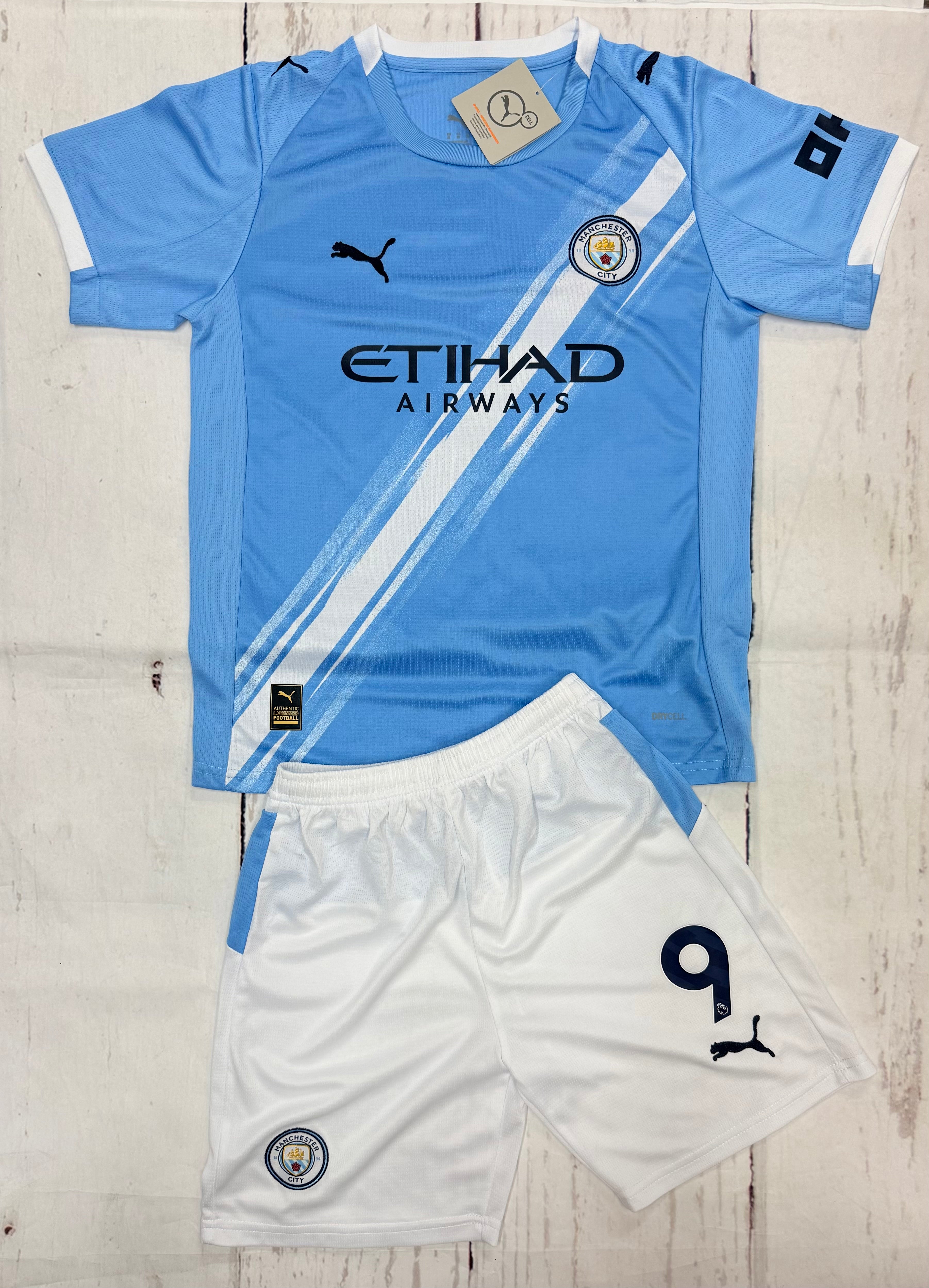 Youth Haaland Jersey Blue 25’ Man City Kit Kids Soccer Sets (Jersey+Shorts)