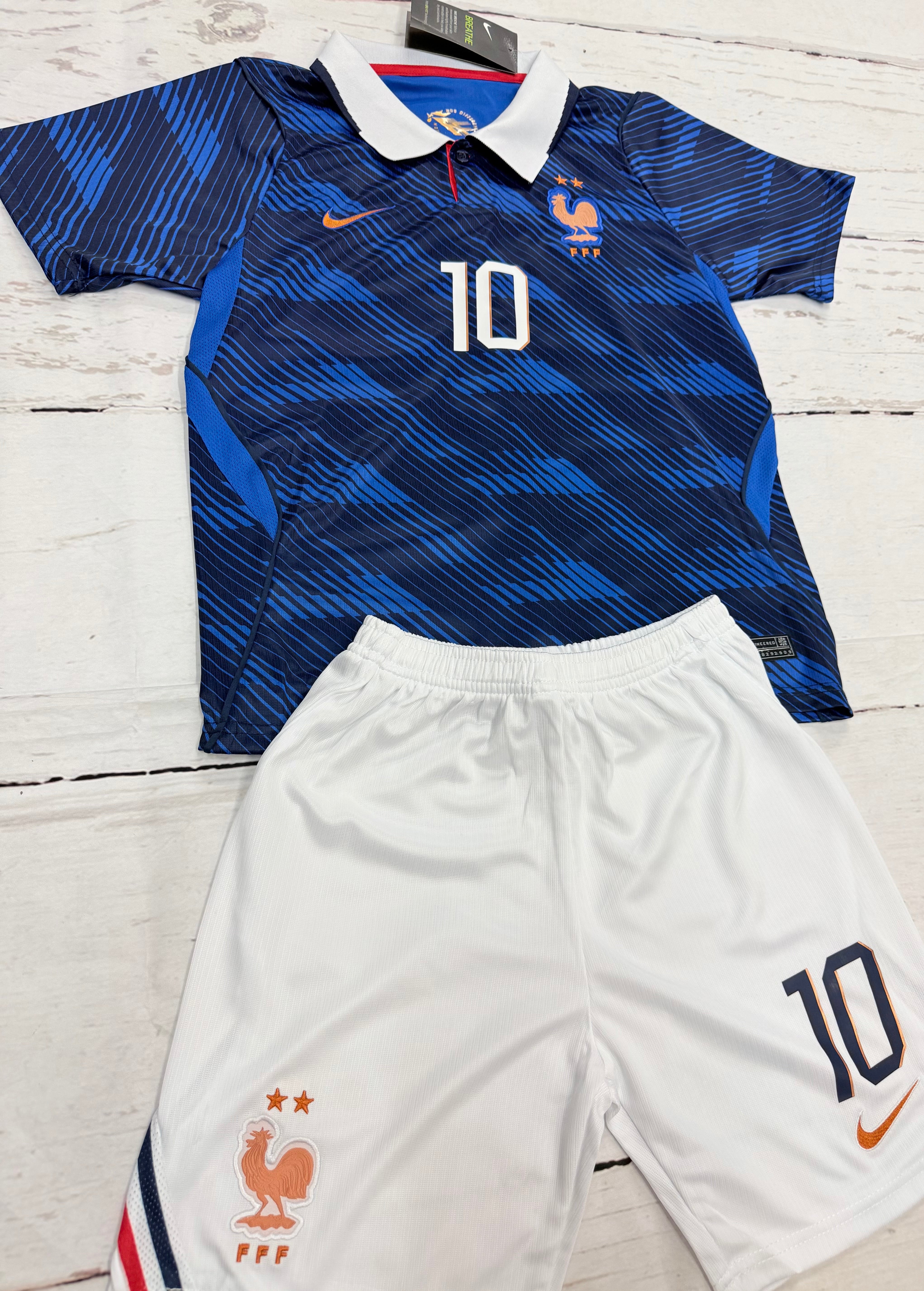 Youth Mbappe (Jersey + Shorts) Kit 26’ France Home Kids Soccer Set