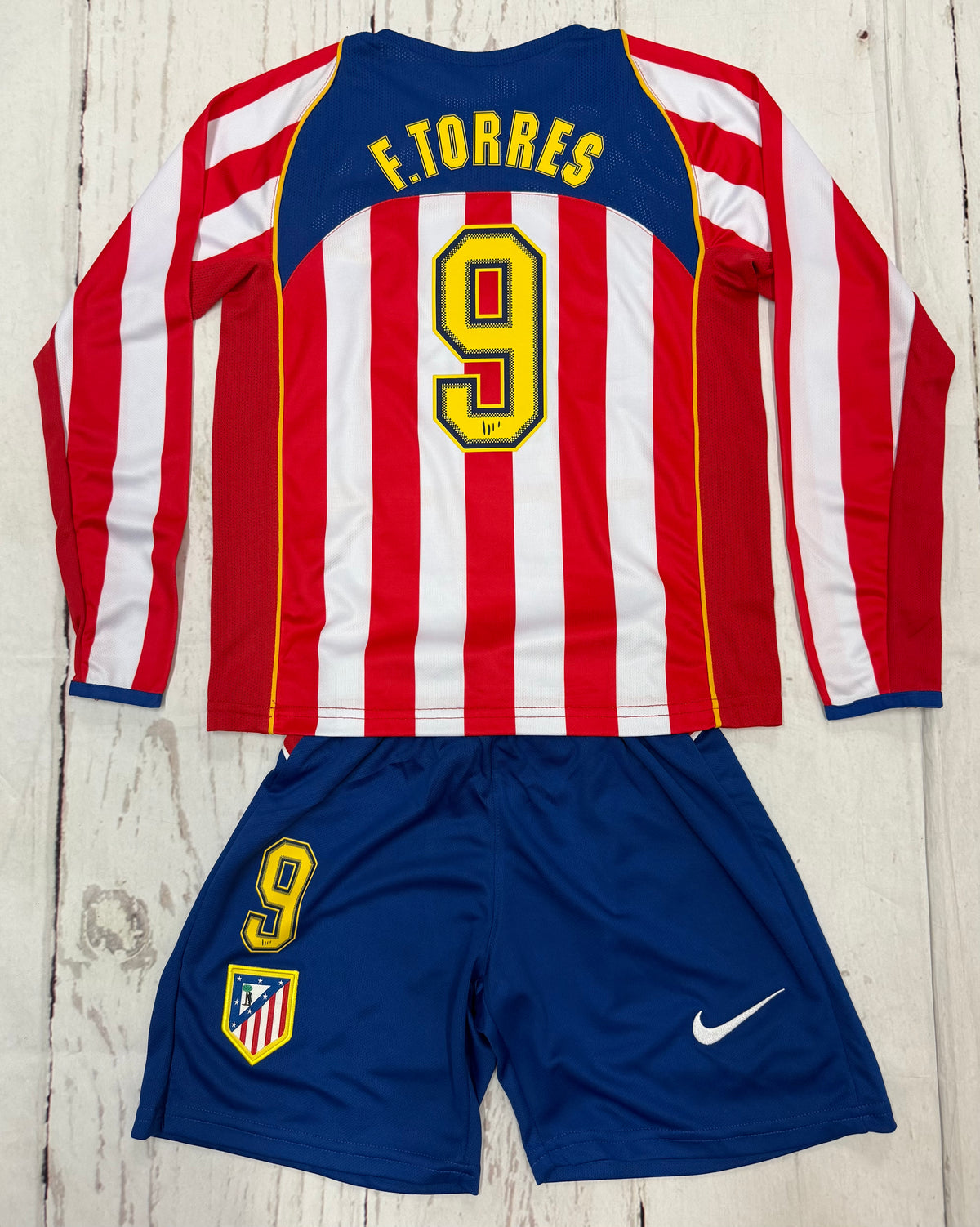 Youth F.Torres Retro Jersey  Atletico Madrid Long Sleeve Kit (Jersey+Shorts)