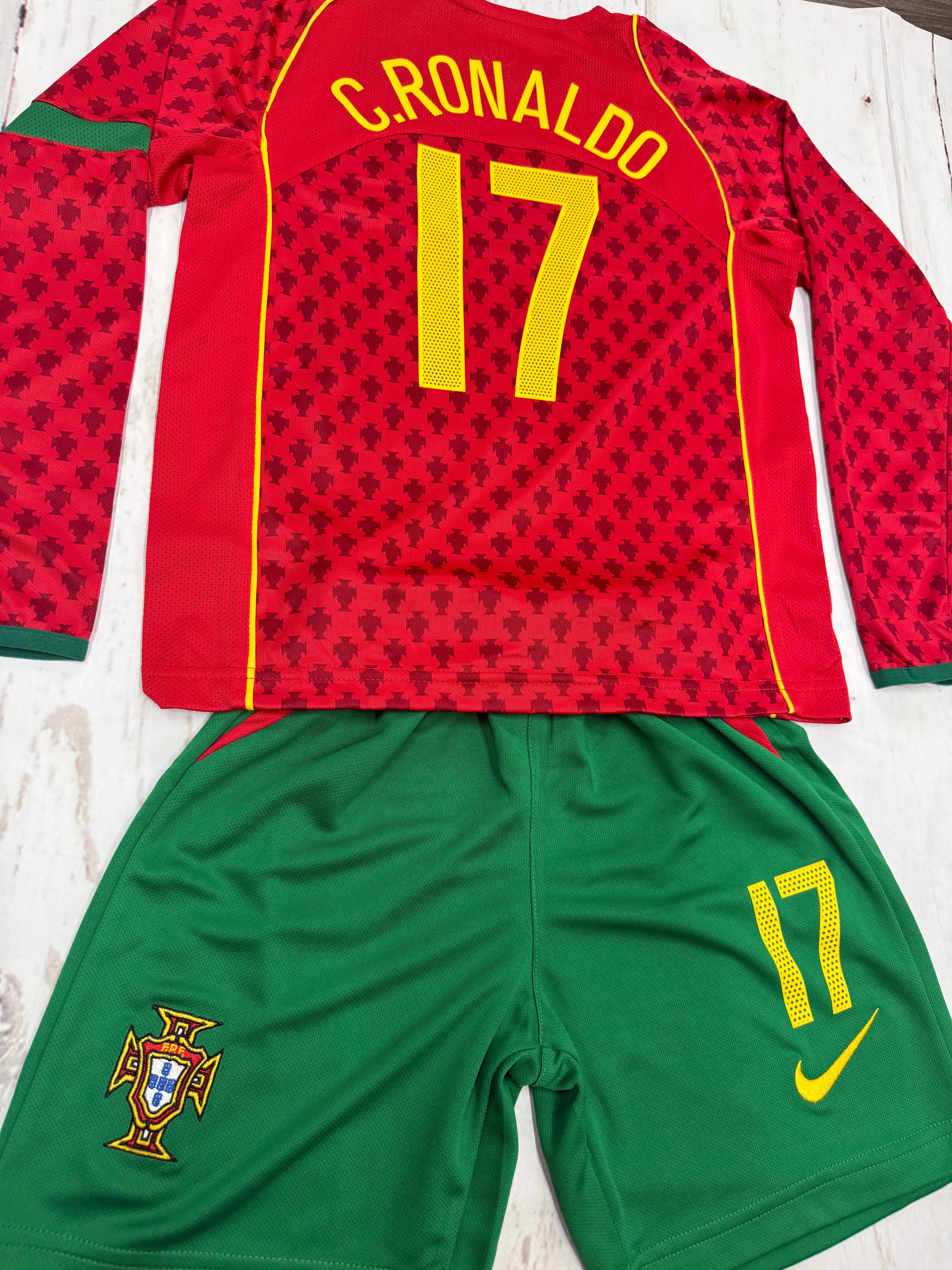 Youth Ronaldo Retro Jersey Long Sleeve Portugal Kit (Jersey+Shorts)