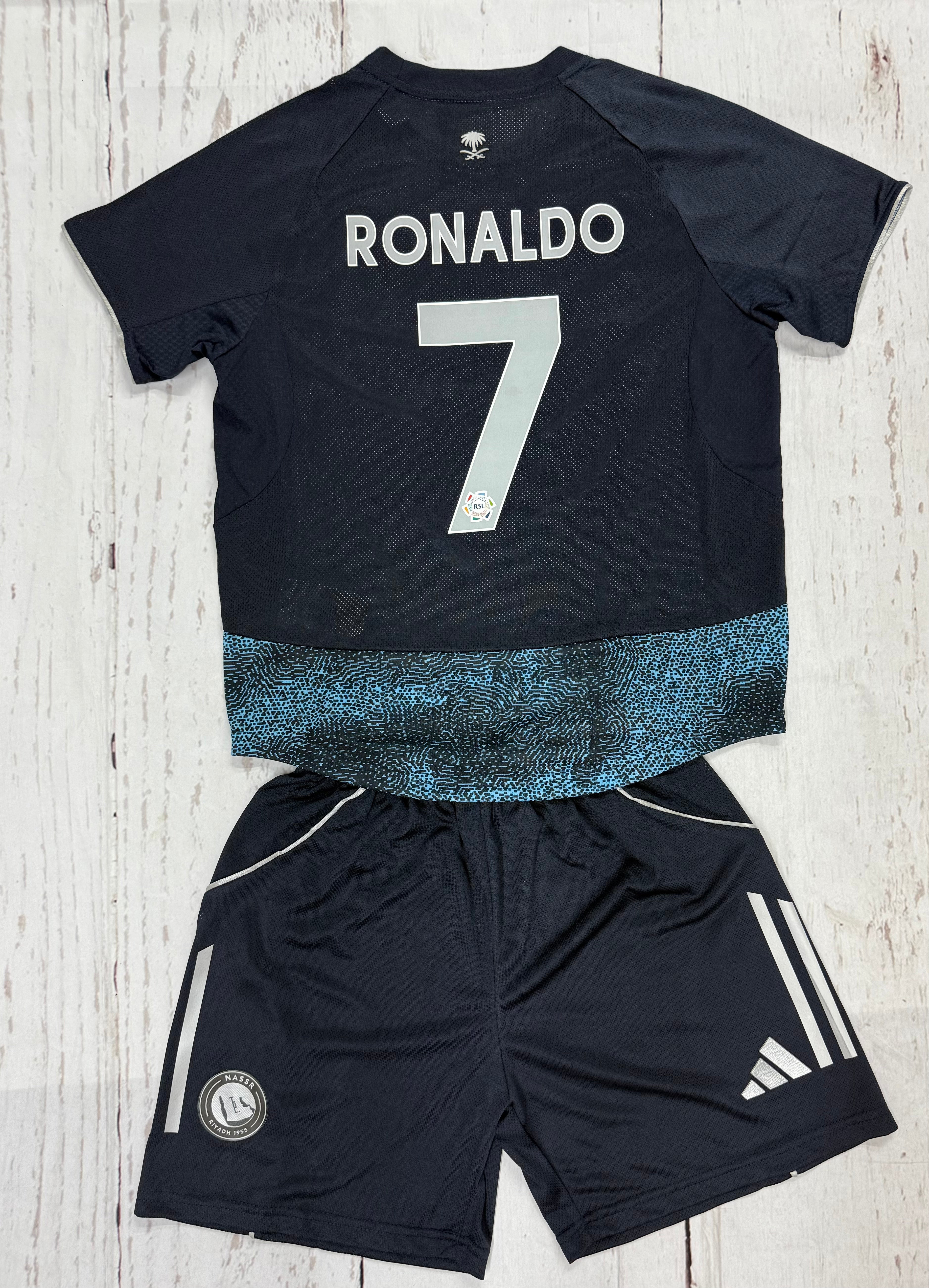 Youth Cristiano Ronaldo 2025-26 Al Nassr Navy Jersey – Kids Soccer Kit (Jersey + Shorts)