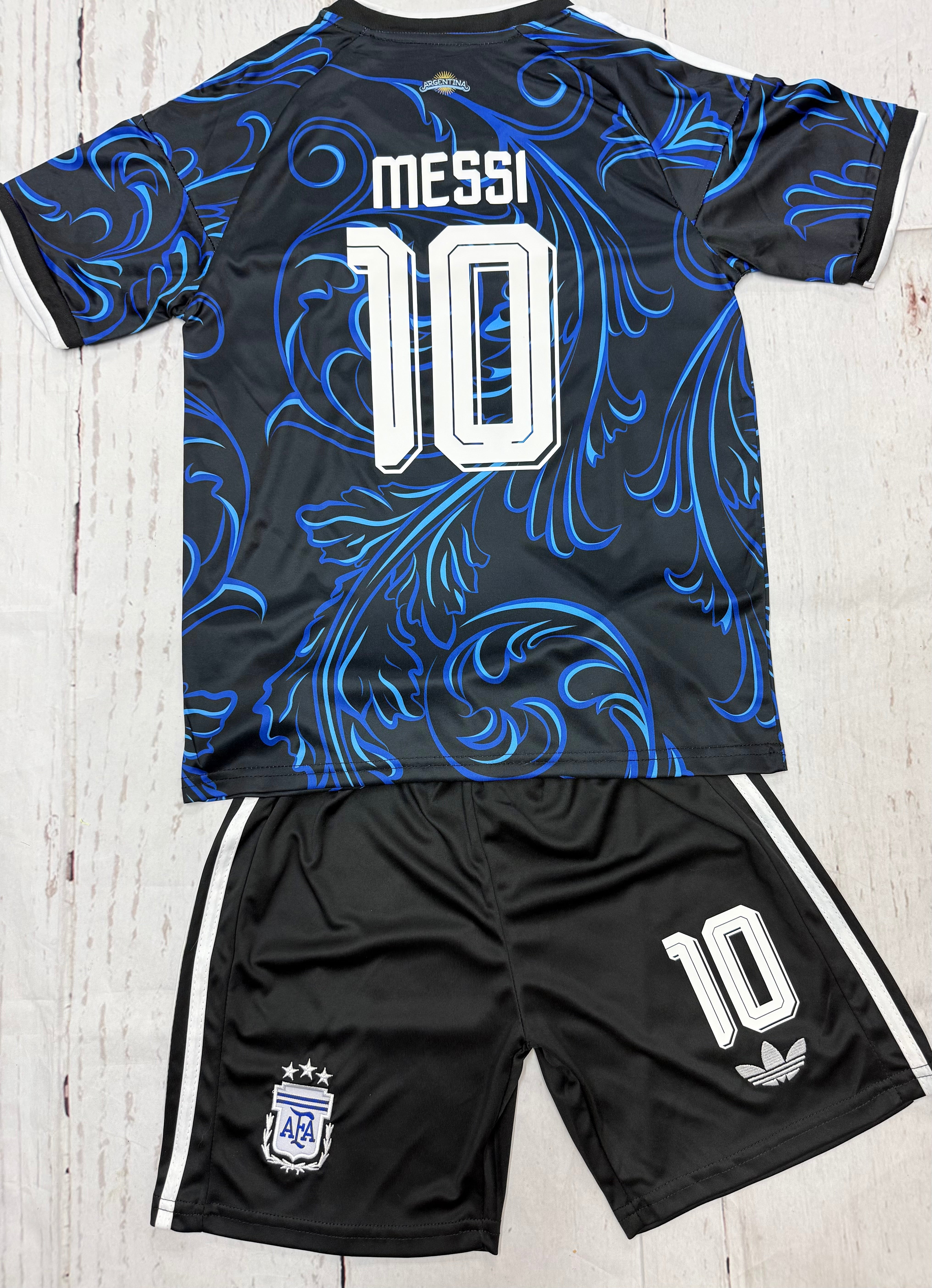 Youth Messi 26’ Argentina Away Kit Kids Soccer Uniform
