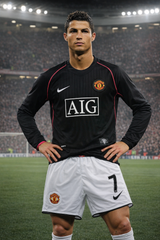 Youth Ronaldo Retro Jersey Black Long Sleeve Manchester United Kit (Jersey+Shorts)
