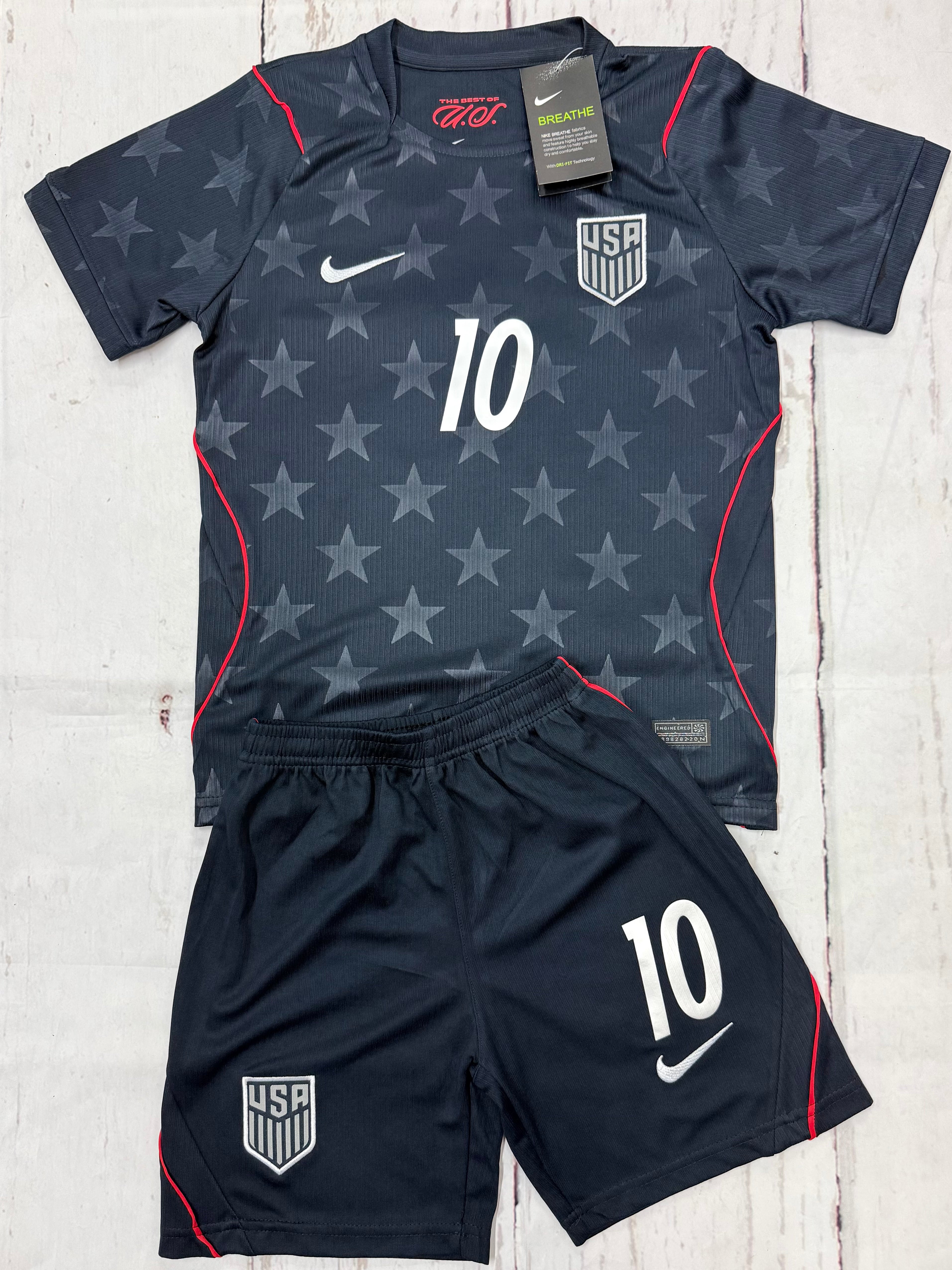 Youth Christian Pulisic (Jersey + Shorts) Kit 26’ Stars & Stripes Away  Kids Soccer Set