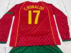 Youth Ronaldo Retro Jersey Long Sleeve Portugal Kit (Jersey+Shorts)