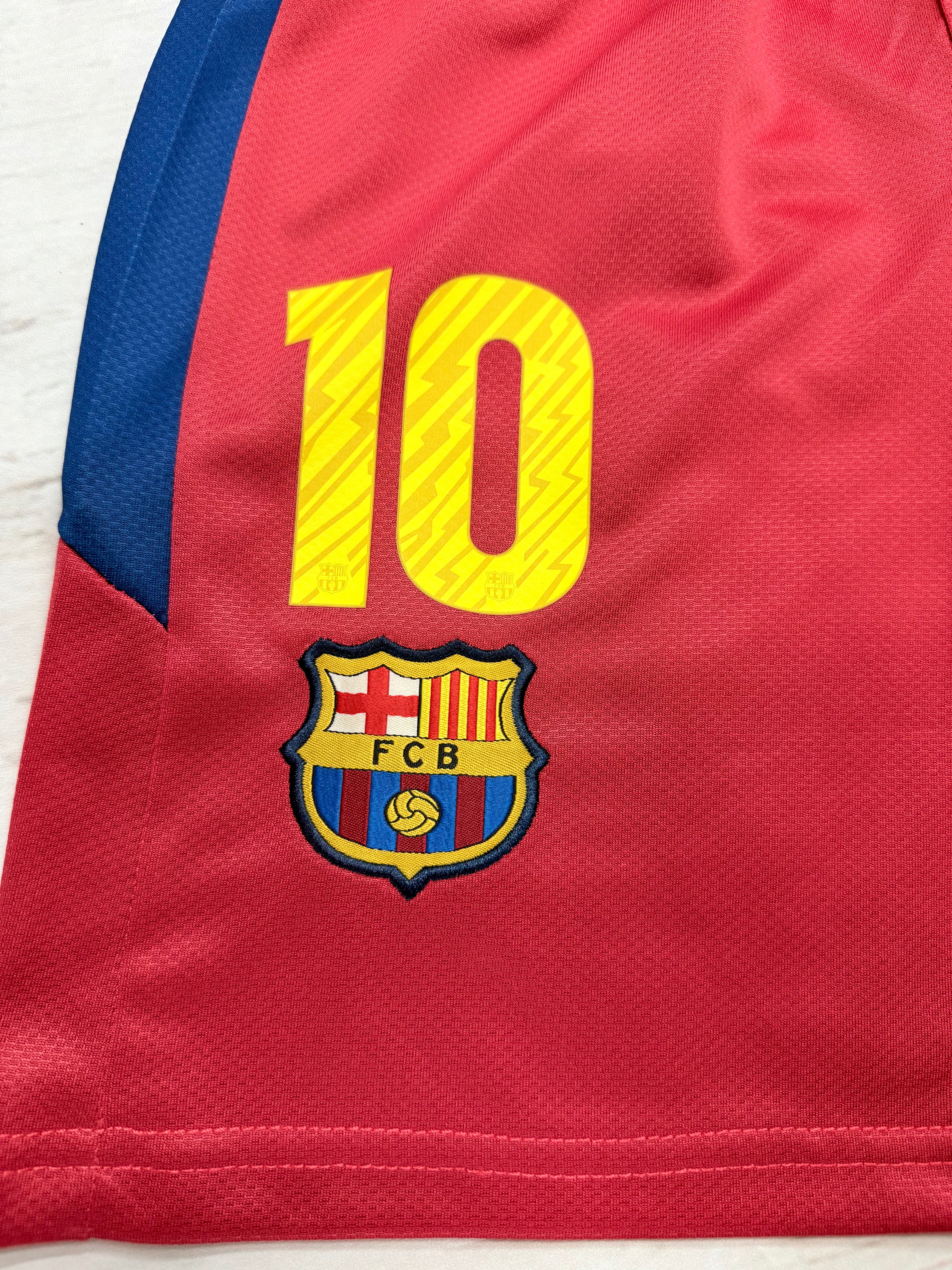 Youth Messi Jersey Retro Barca Long Sleeve Kit Kids Soccer Sets (Jersey+Shorts)