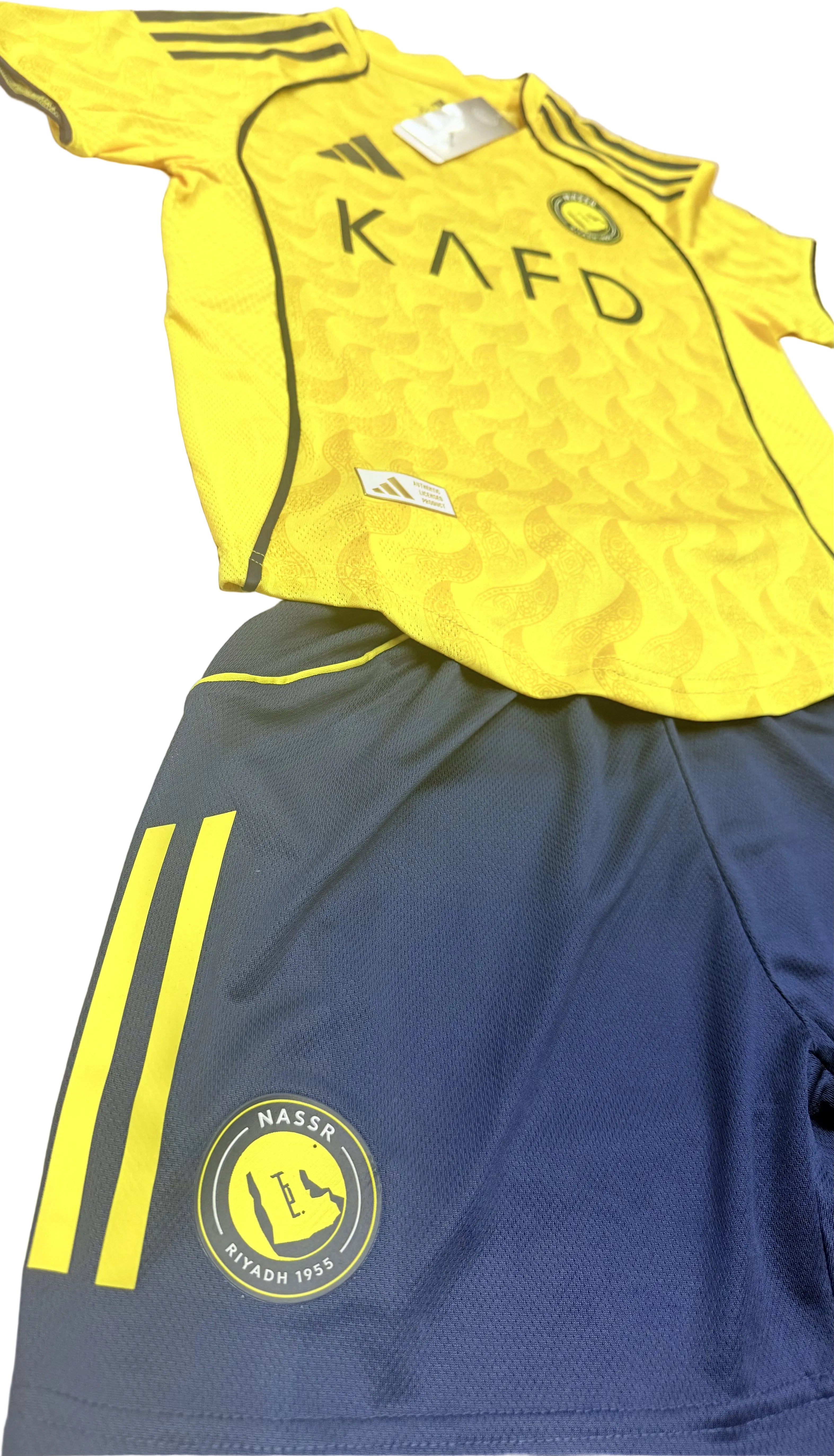 Youth Ronaldo Jersey 25-26’ Yellow Kit Kids Soccer Sets (Jersey+Shorts)