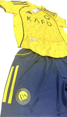 Youth Ronaldo Jersey 25-26’ Yellow Kit Kids Soccer Sets (Jersey+Shorts)