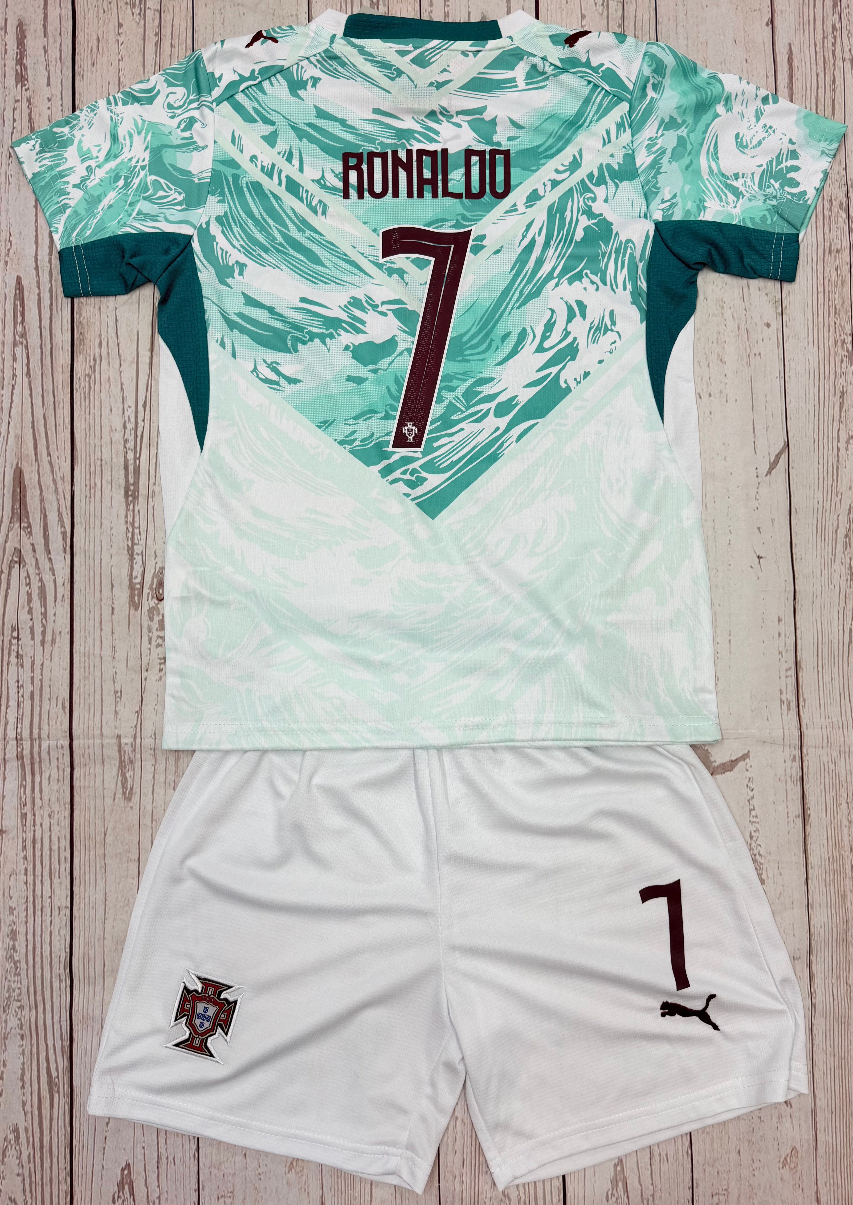 Youth Cristiano Ronaldo 2026 Portugal Away Jersey – Kids Soccer Kit (Jersey + Shorts)