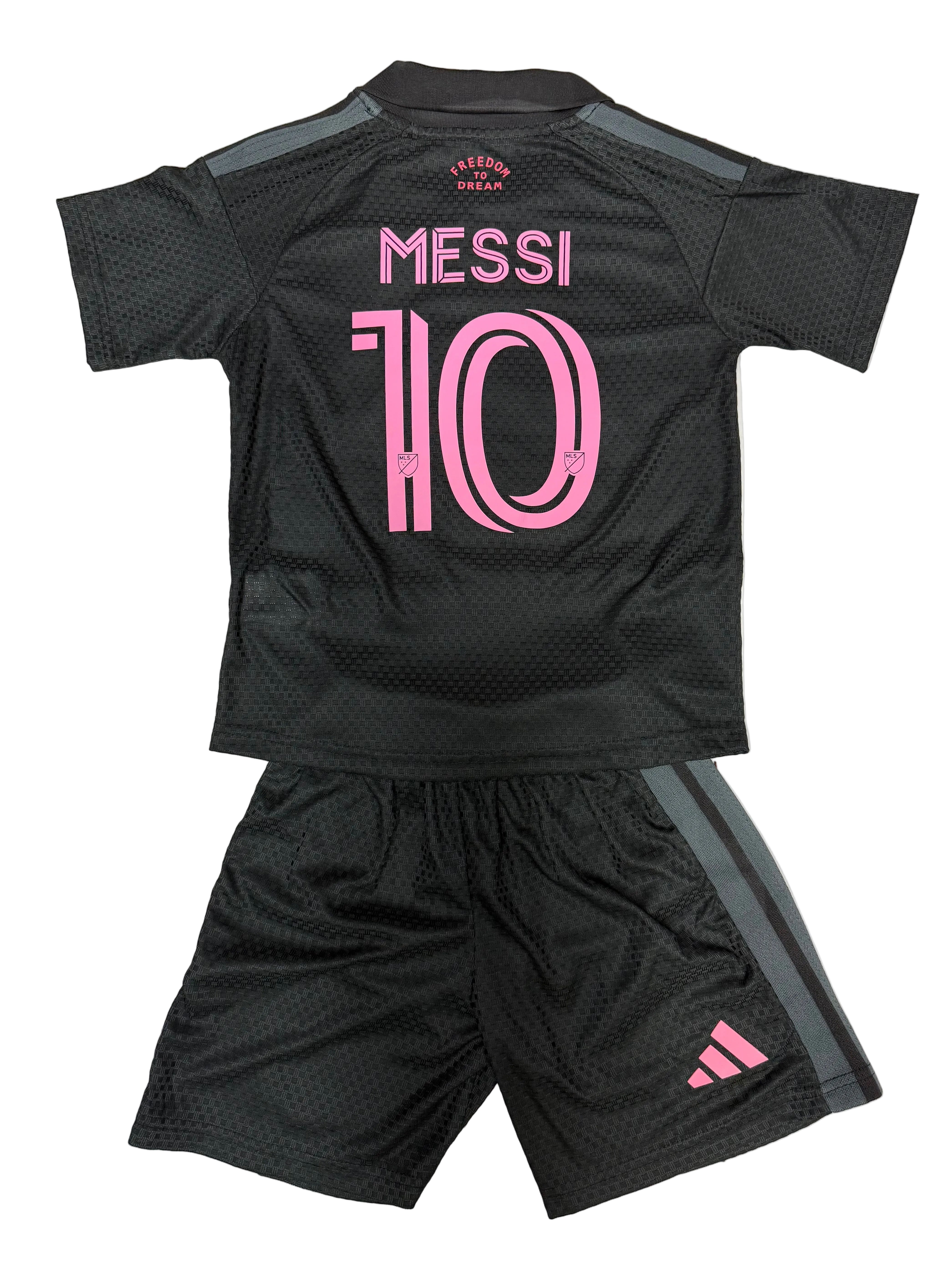 Youth Messi Jersey 26-27’ Black/Pink Kit Kids Soccer Sets (Jersey+Shorts)