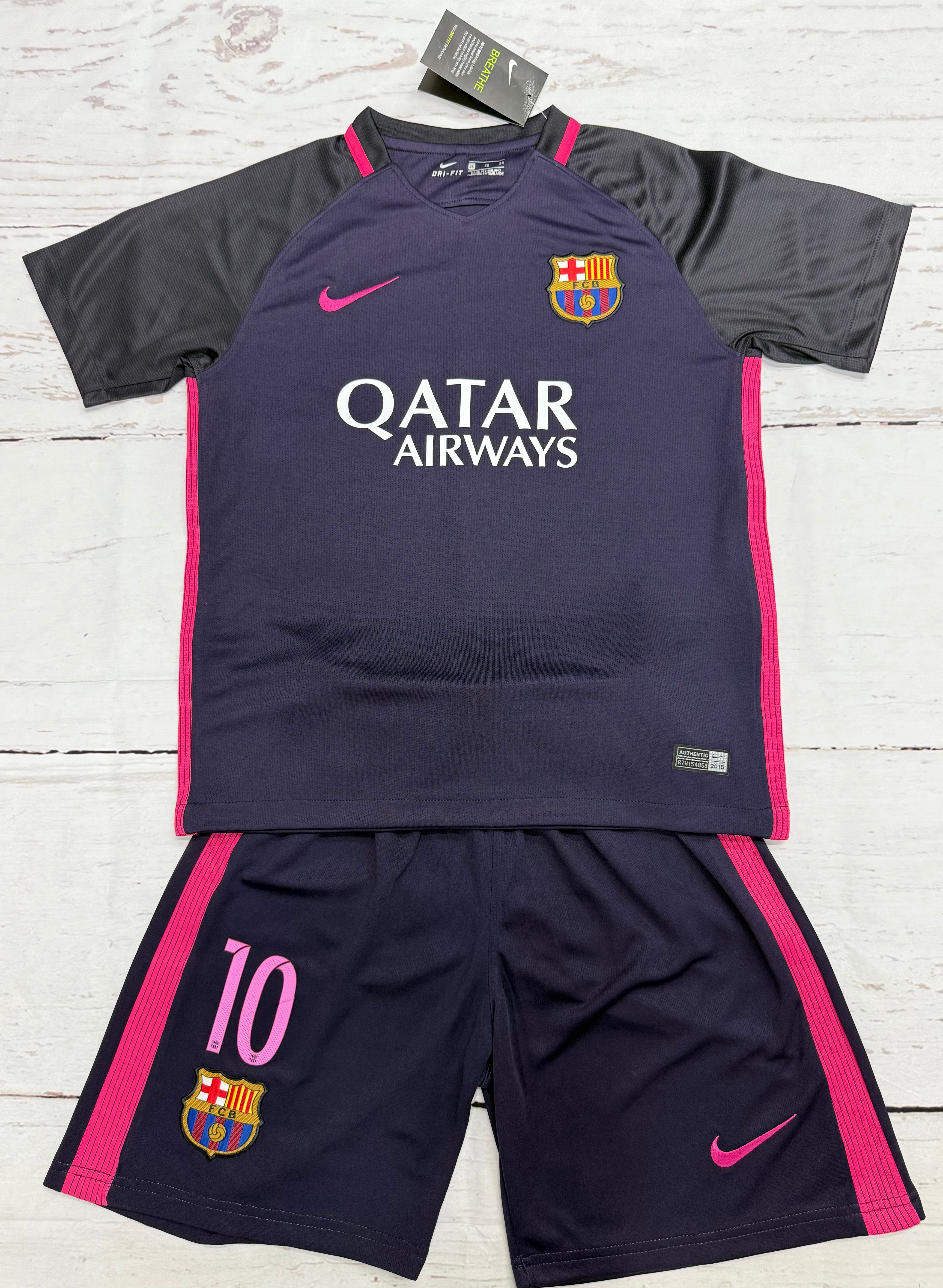 Youth Messi Retro Jersey Kit Purple Barcelona (Jersey+Shorts) Kids Set