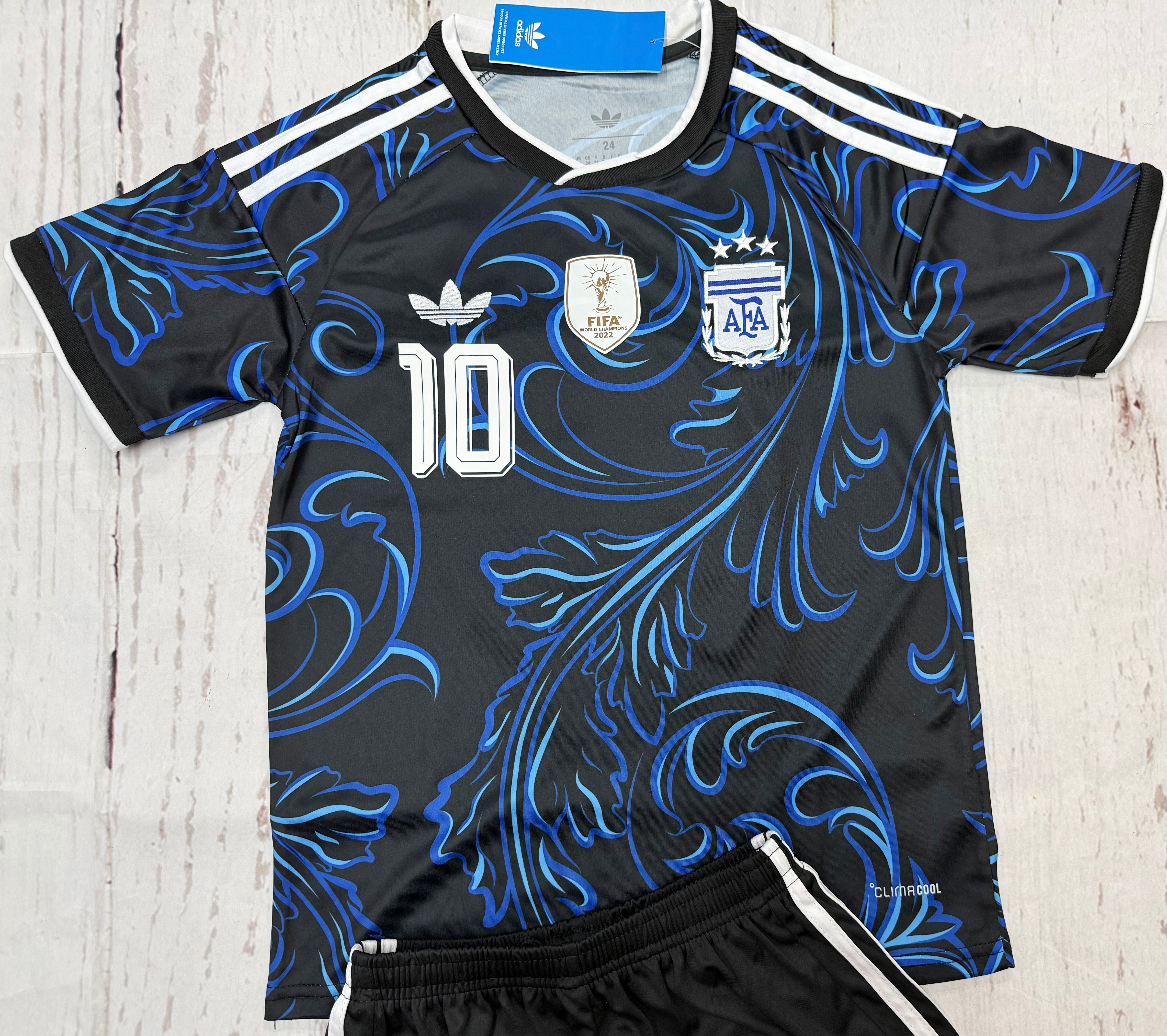 Youth Messi 26’ Argentina Away Kit Kids Soccer Uniform