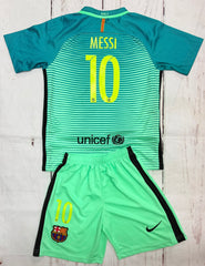 Youth Messi Retro Jersey Kit Teal Barcelona (Jersey+Shorts) Kids Set