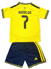 Youth Ronaldo Jersey 26-27’ Yellow Kit Kids Soccer Sets (Jersey+Shorts)