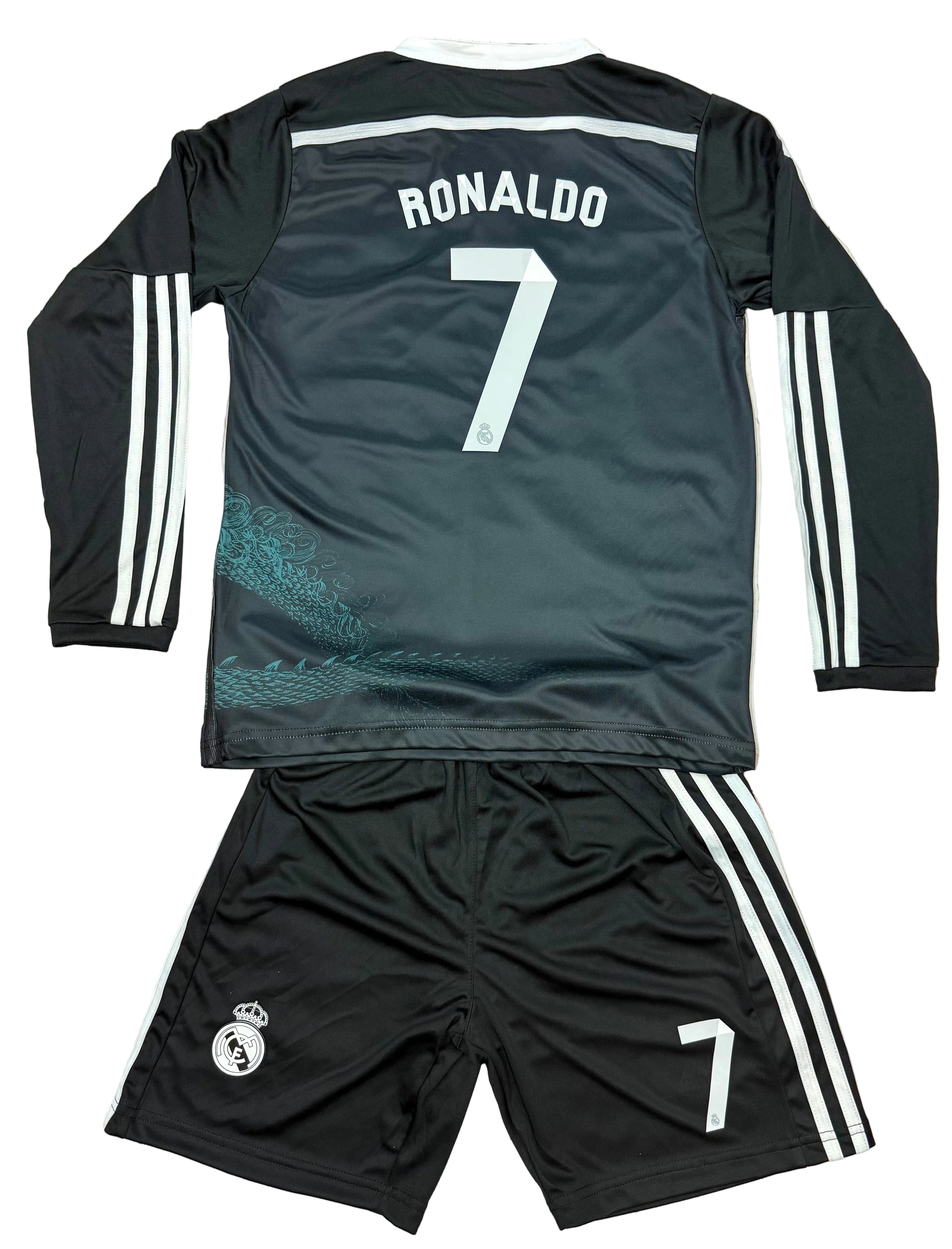 Youth Ronaldo Retro Jersey Black Long Sleeve Manchester United Kit (Jersey+Shorts)