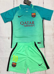 Youth Messi Retro Jersey Kit Teal Barcelona (Jersey+Shorts) Kids Set