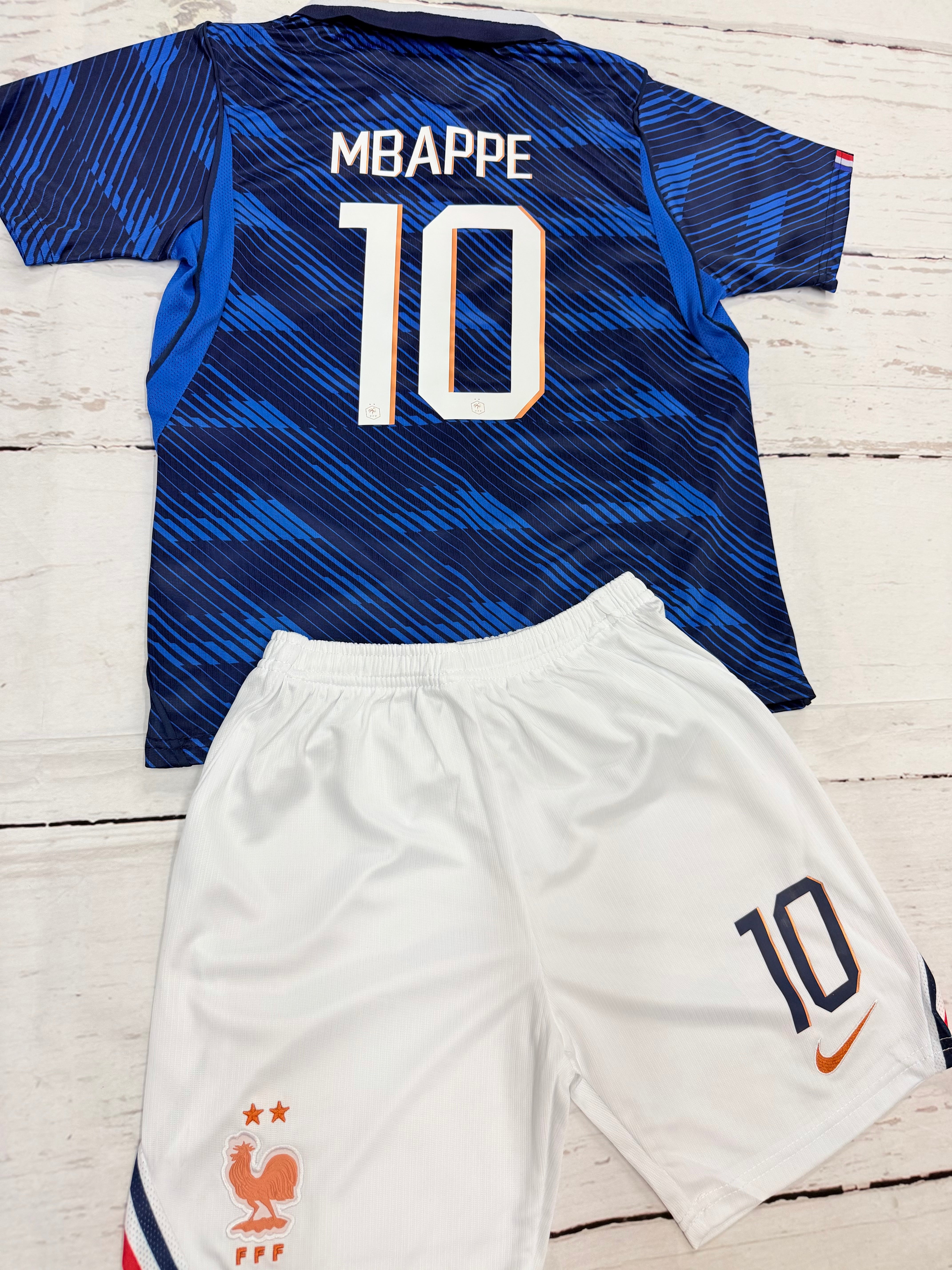 Youth Mbappe (Jersey + Shorts) Kit 26’ France Home Kids Soccer Set