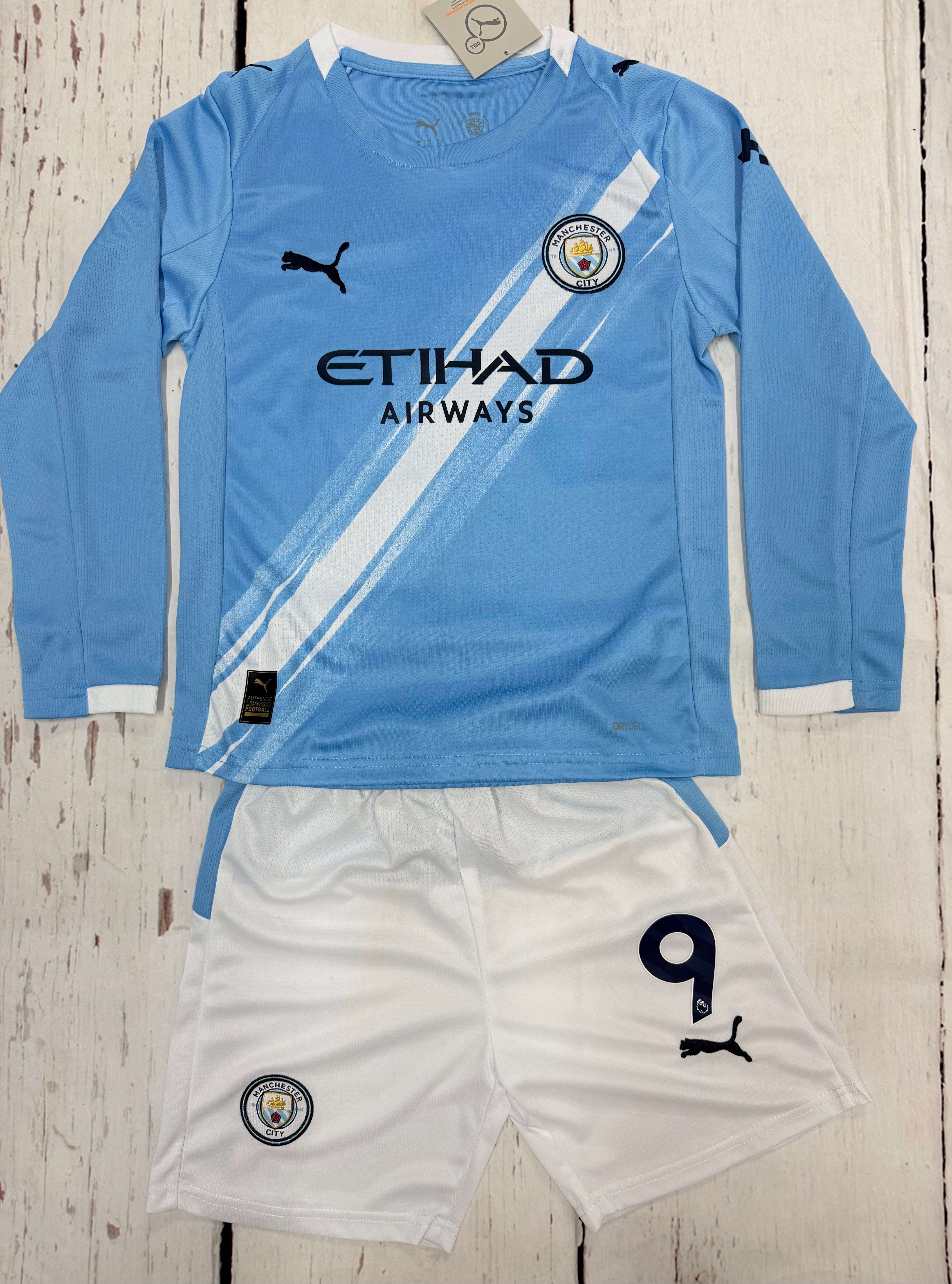 Youth Haaland Jersey Blue 25-26’ Man City Long Sleeve Kit Kids Soccer Sets (Jersey+Shorts)