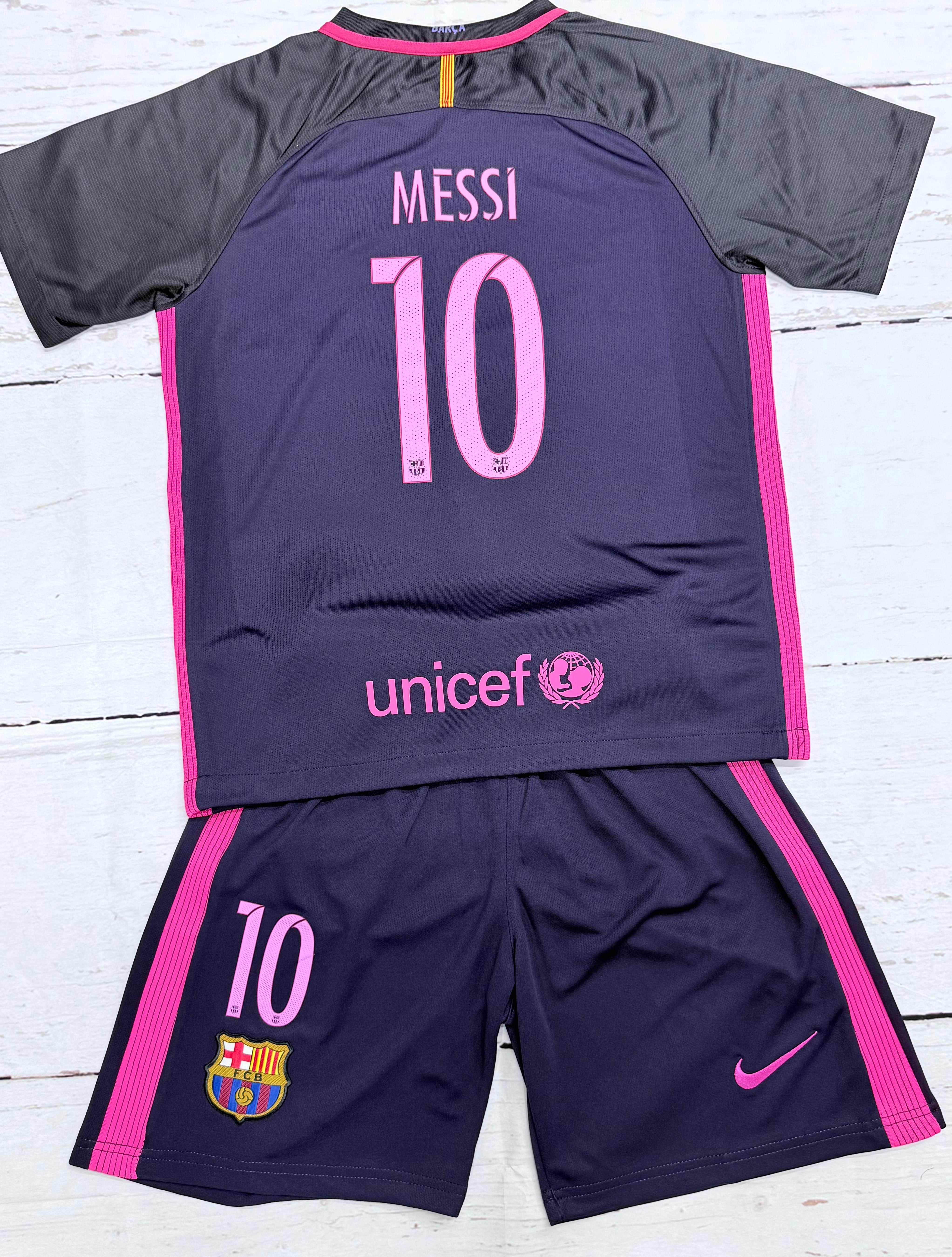 Youth Messi Retro Jersey Kit Purple Barcelona (Jersey+Shorts) Kids Set