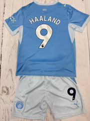 Youth Haaland Jersey Blue 26-27’ Man City Kit Kids Soccer Sets (Jersey+Shorts)