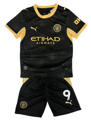 Youth Haaland Jersey 26-27’ Alternate Man City Kit Kids Soccer Sets (Jersey+Shorts)