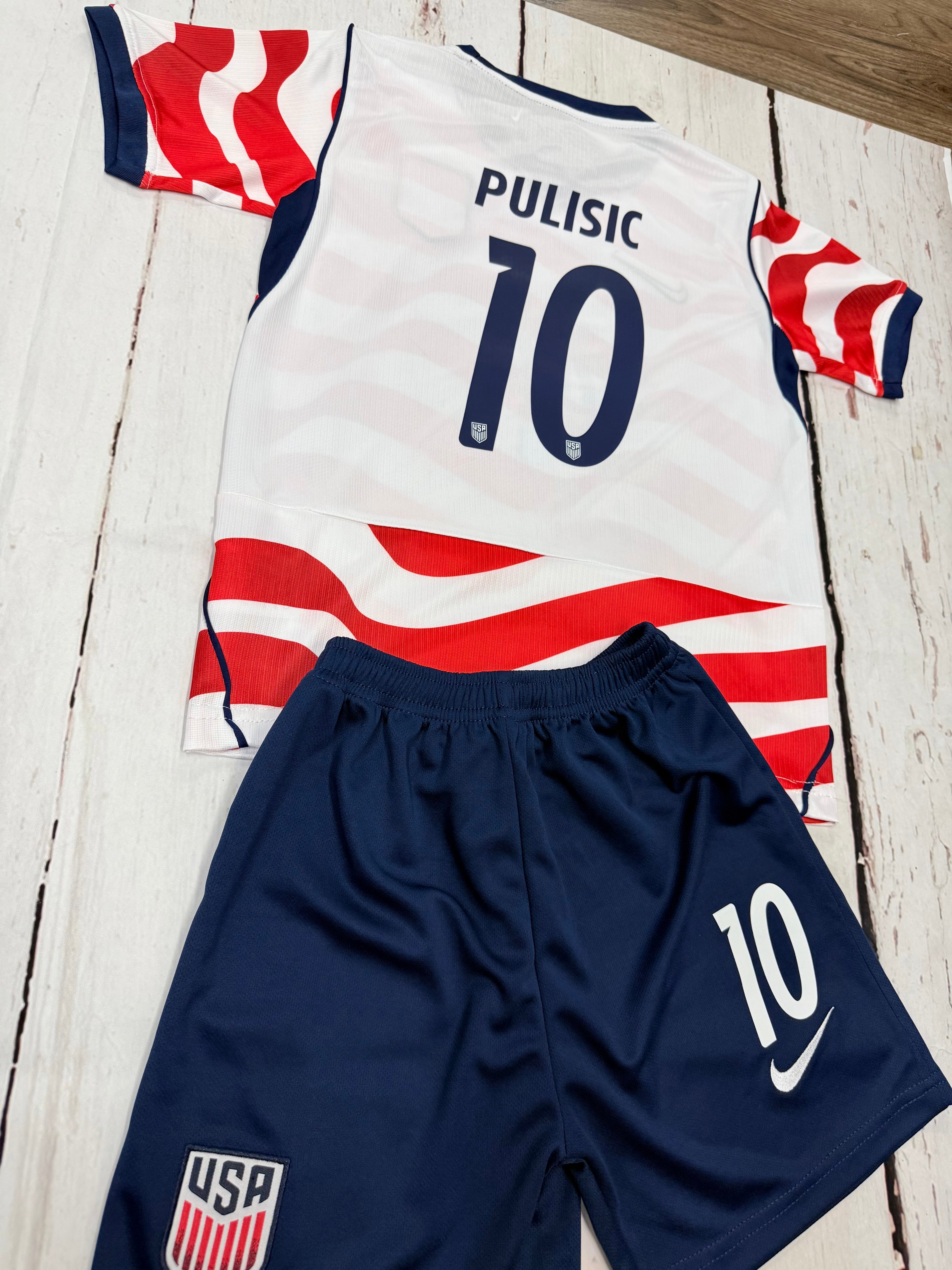 Youth Christian Pulisic (Jersey + Shorts) Kit 26’ Stars & Stripes Home Kids Soccer Set