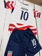 Youth Christian Pulisic (Jersey + Shorts) Kit 26’ Stars & Stripes Home Kids Soccer Set