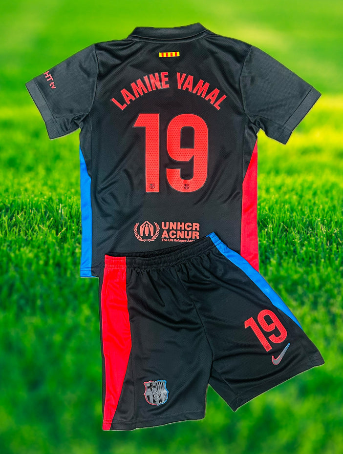 Youth Lamine Yamal Jersey Black Alternate Barca Kit (Jersey+Shorts) Kids Set
