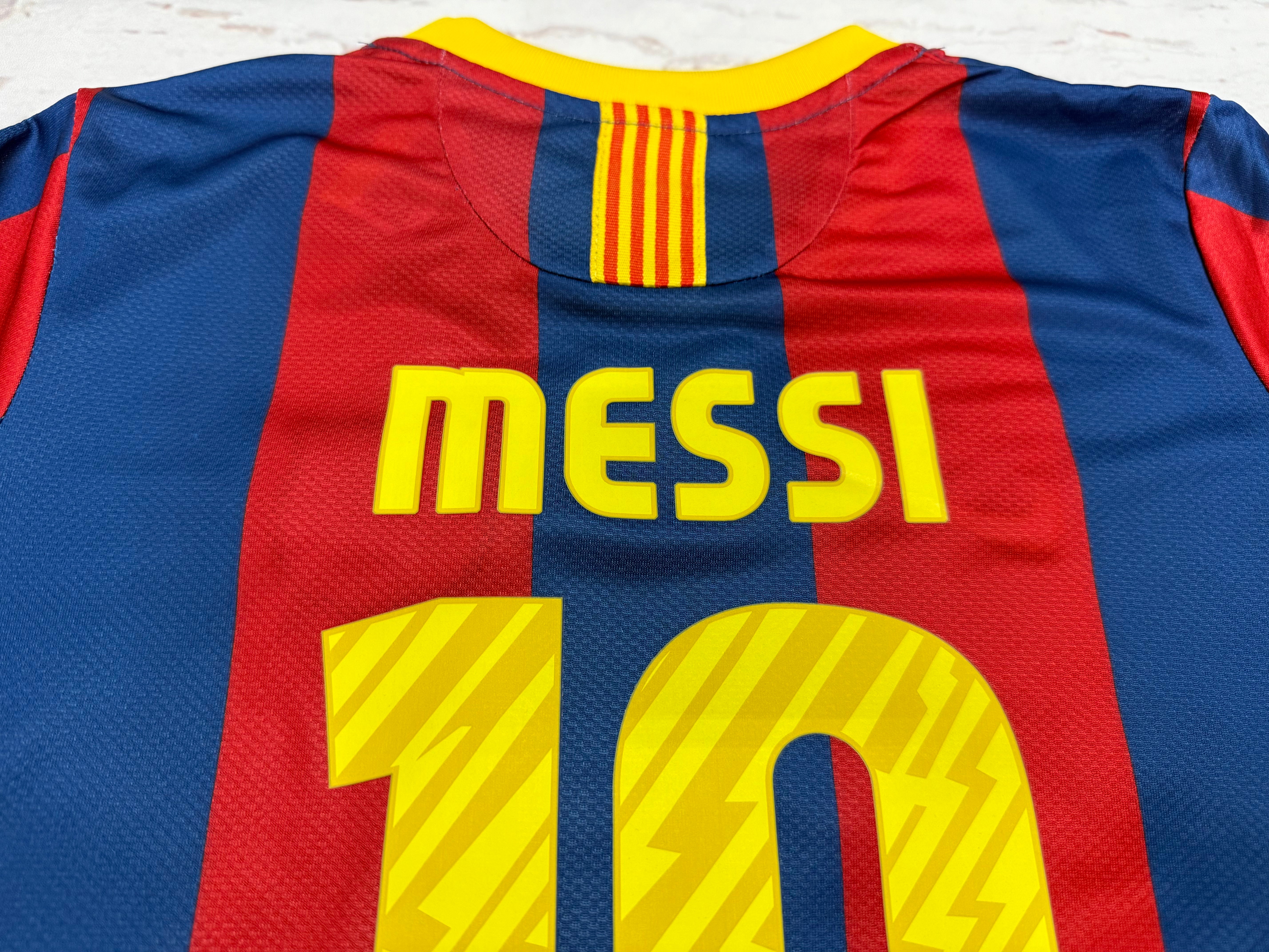 Youth Messi Jersey Retro Barca Long Sleeve Kit Kids Soccer Sets (Jersey+Shorts)