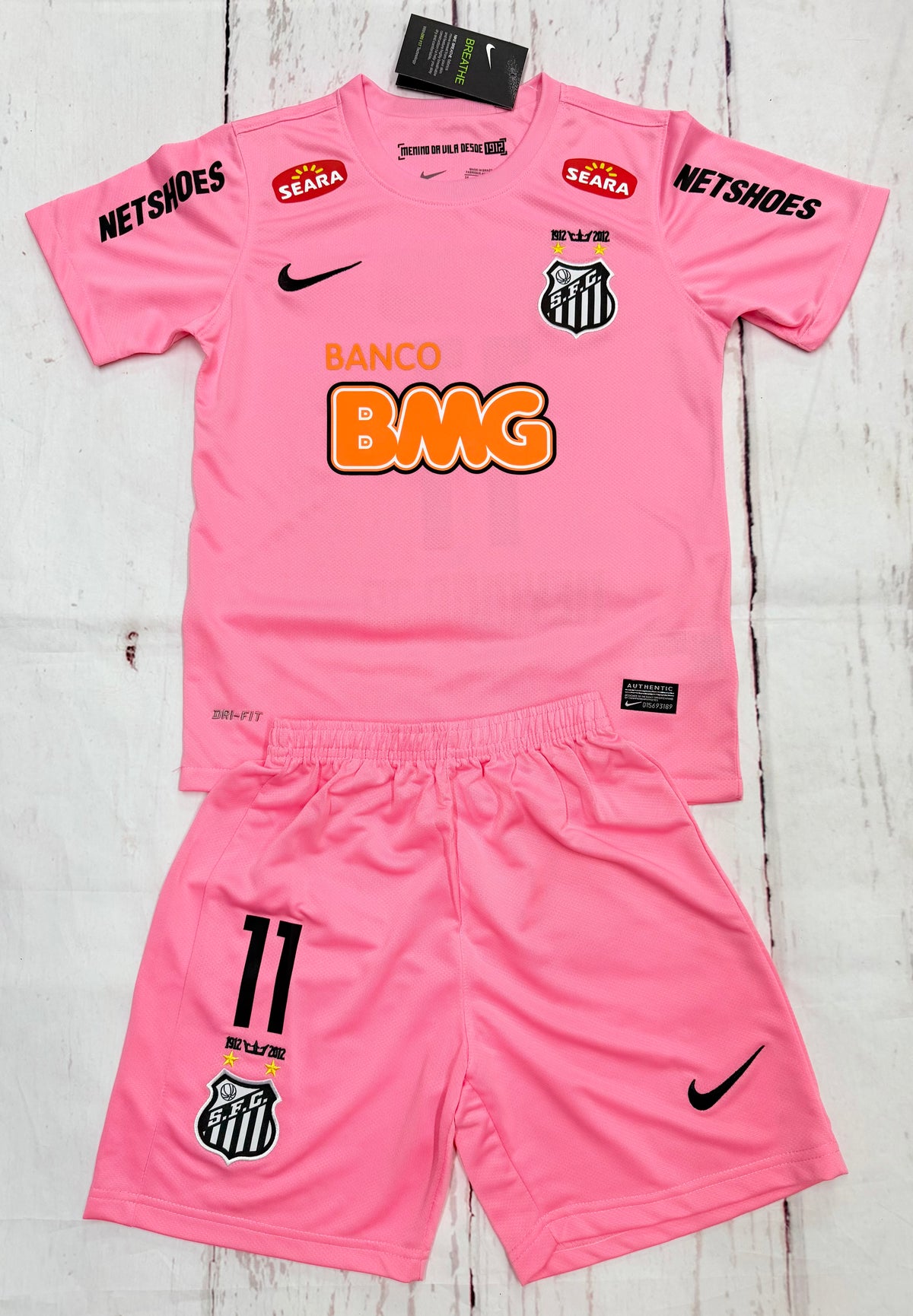 Youth Neymar Jr Retro Jersey Pink Kids Soccer Kits (Jersey+Shorts)