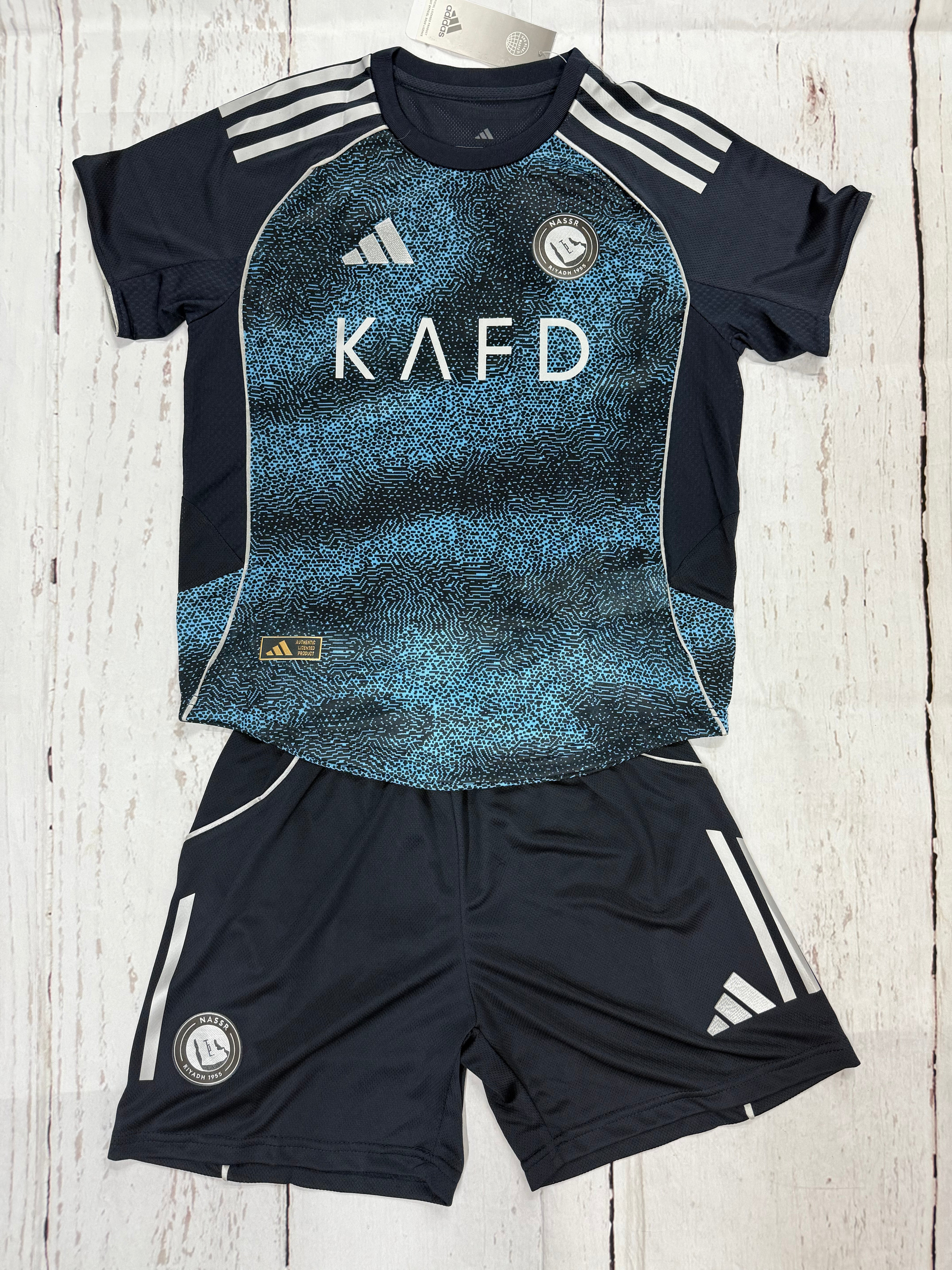 Youth Cristiano Ronaldo 2025-26 Al Nassr Navy Jersey – Kids Soccer Kit (Jersey + Shorts)