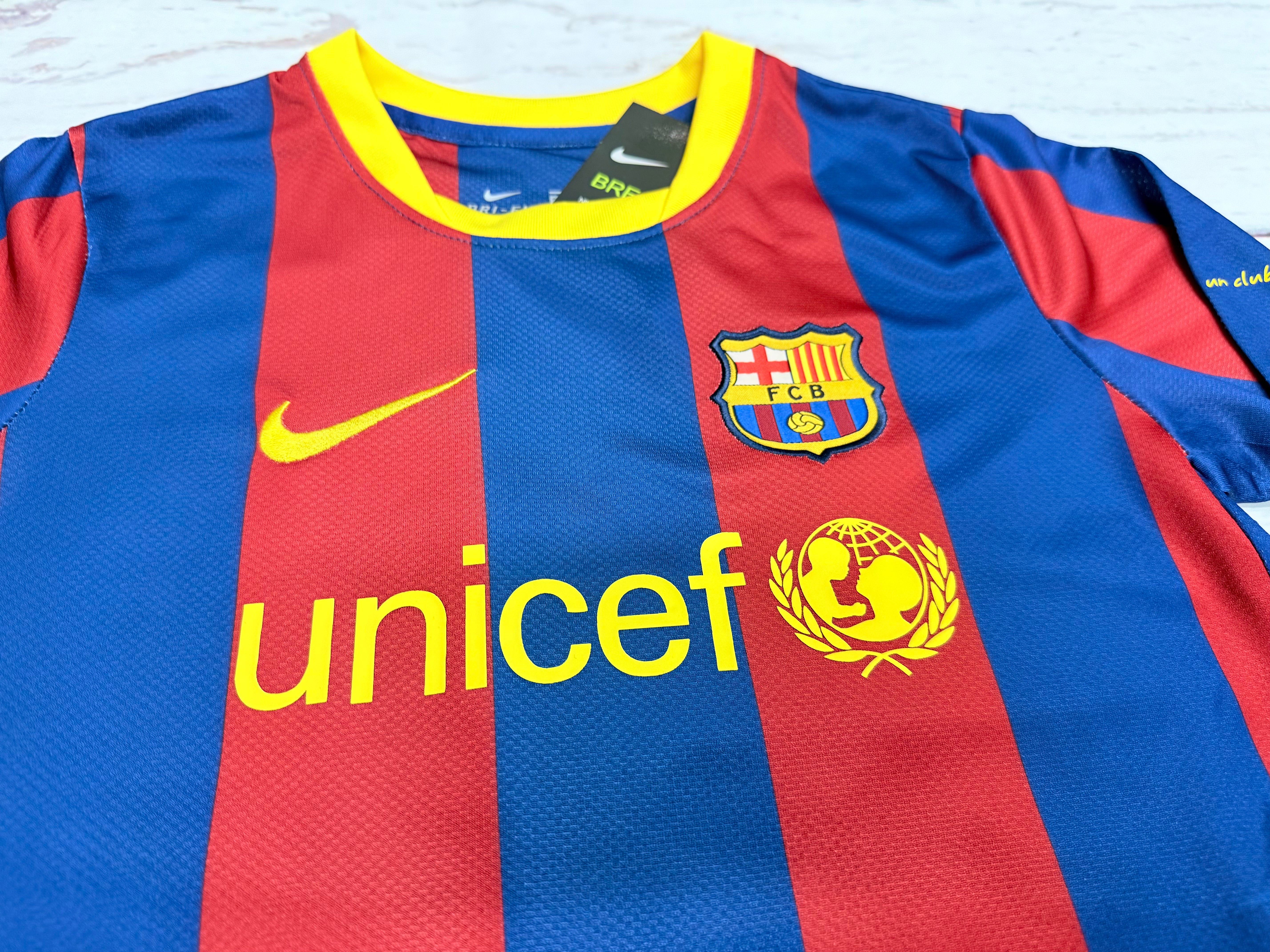 Youth Messi Jersey Retro Barca Long Sleeve Kit Kids Soccer Sets (Jersey+Shorts)