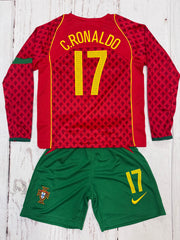 Youth Ronaldo Retro Jersey Long Sleeve Portugal Kit (Jersey+Shorts)