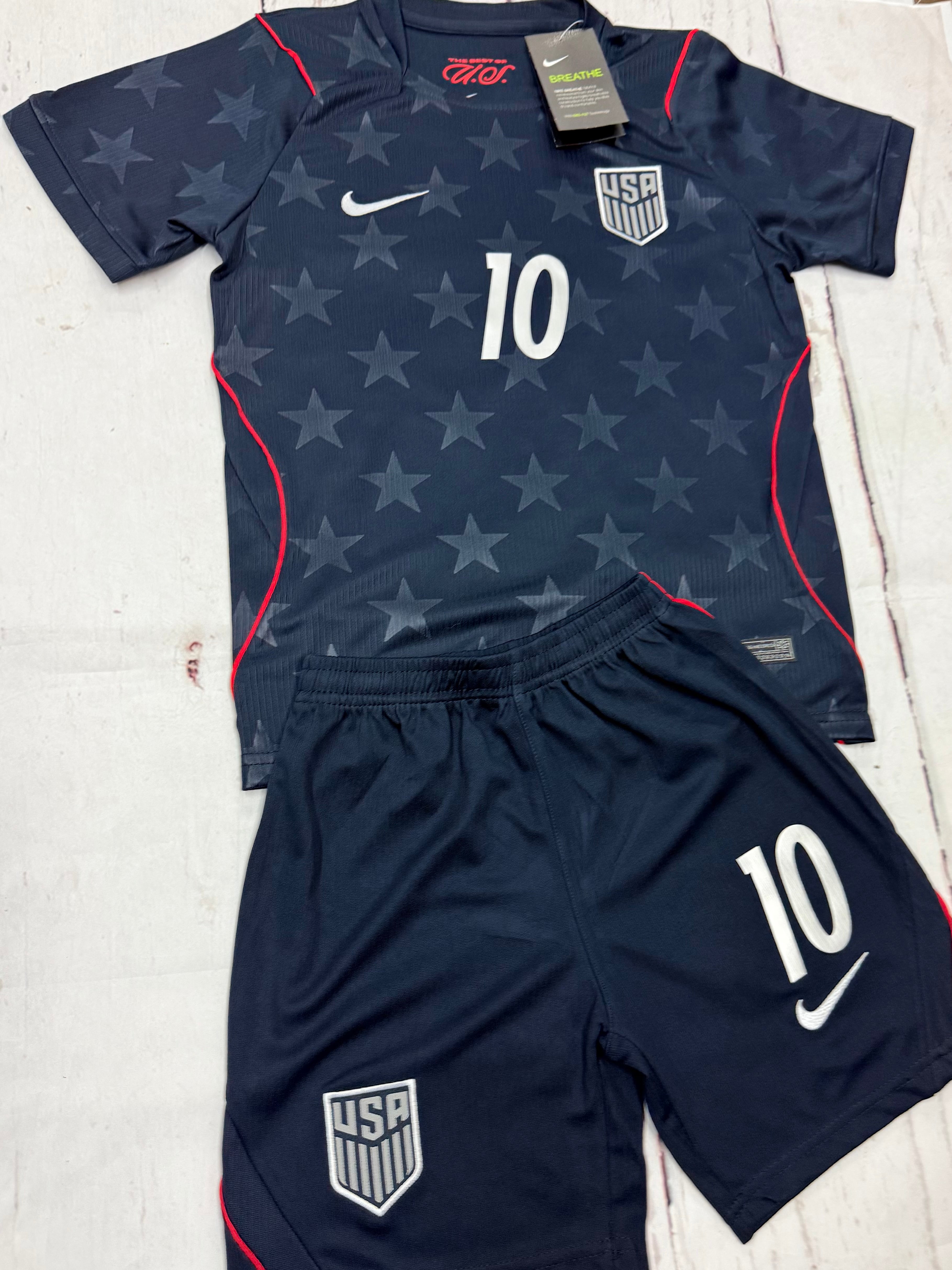 Youth Christian Pulisic (Jersey + Shorts) Kit 26’ Stars & Stripes Away  Kids Soccer Set