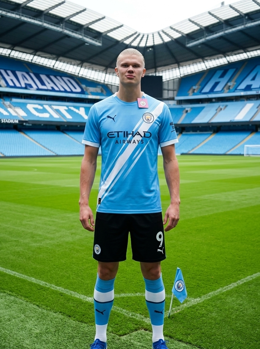 Youth Haaland Man City Blue 25-26 Kit (Jersey & Short Set)