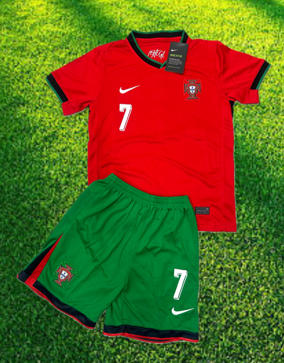 Youth Chiristiano Ronaldo Soccer Jersey Set - Portugal Red Shirt / Green Short Kit