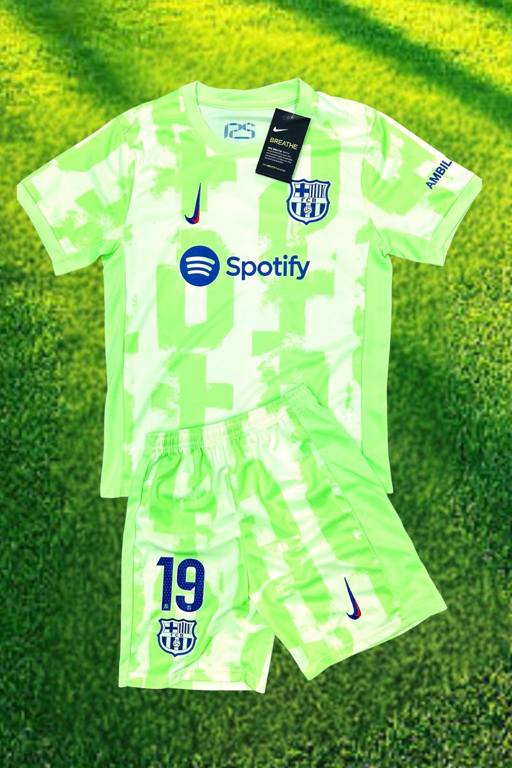 Youth Lamine Yamal Jersey Lime Green Barca Kit (Jersey+Shorts) Kids Set